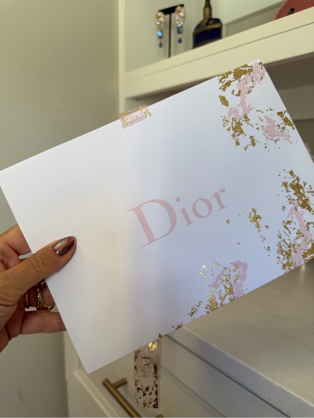 Dior NIP Pink and Gold Foil Gift Bag w pink floral DIOR bow